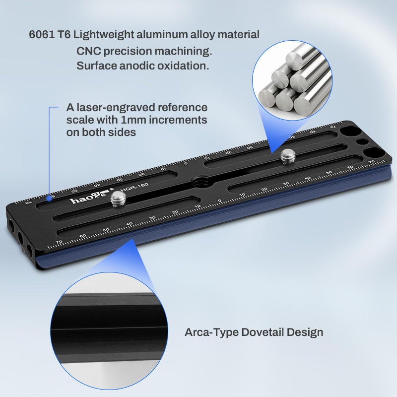Haoge HQR-160 160mm Multi-Purpose Long Quick Release Extender Rail Sliding Plate for Camera Tripod Ballhead Clamp fit RRS Benro Arca Swiss Sunwayfoto - Image 5
